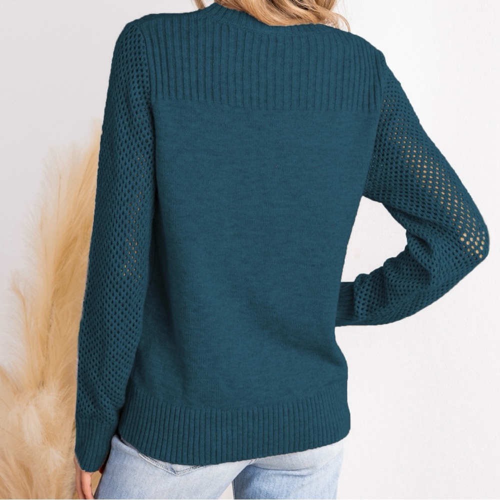 CUPSHE Blue Round Neck Perforated Long Sleeve Sweater - Picture 2 of 10